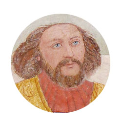 Harald Blåtand, kalkmaleri fra 1500-tallet i Roskilde Domkirke, Sjælland, Danmark (public domain)