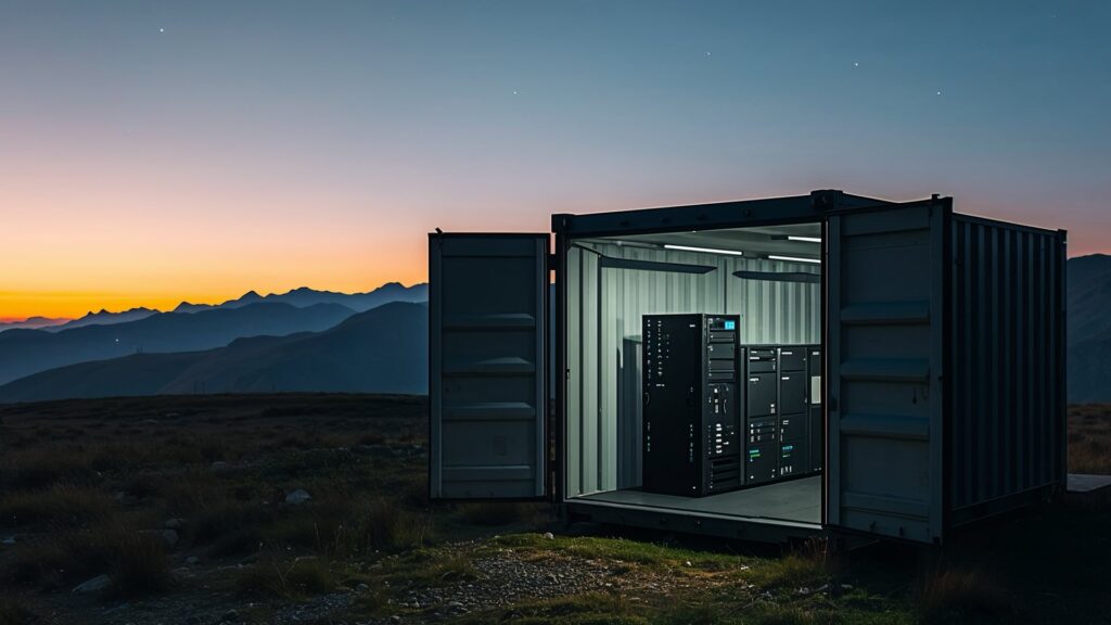 A container in a remote location containing edge servers.