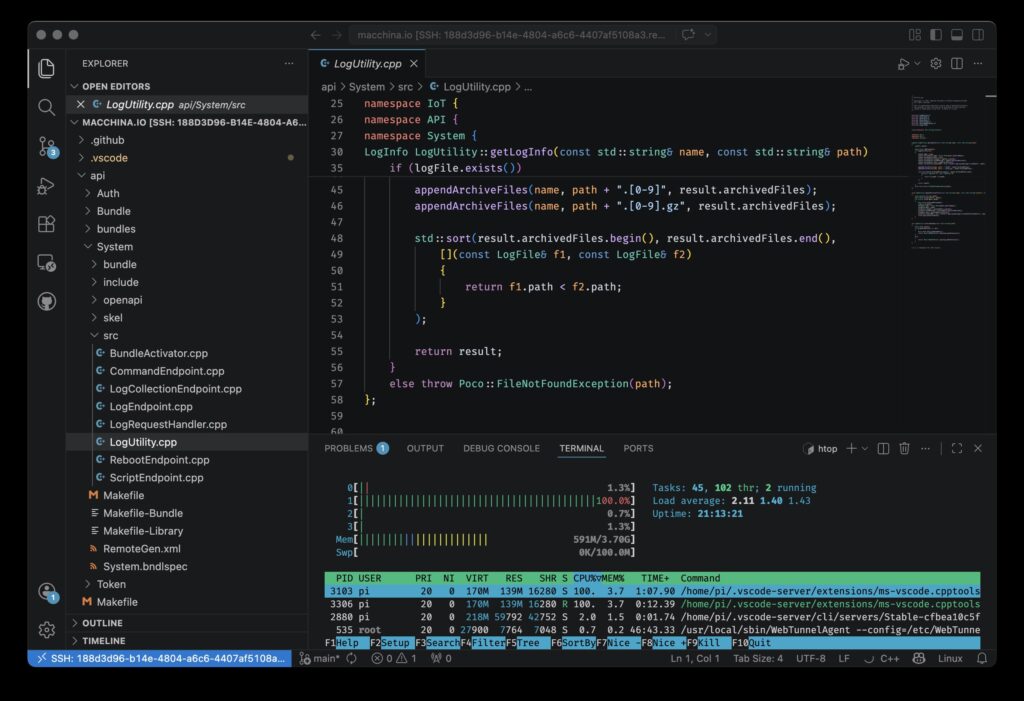 Visual Studio Code remote session via macchina.io REMOTE