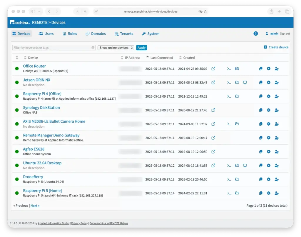 macchina.io REMOTE web user interface
